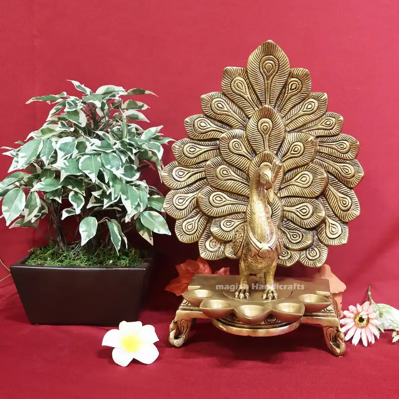 15 inches Brass Peacock 5 face lamp with stand SC
