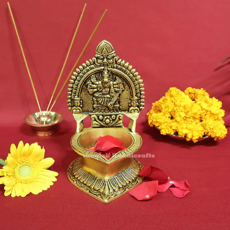 7 inches Brass Varahi amman Kamakshmi Lamp - image 3