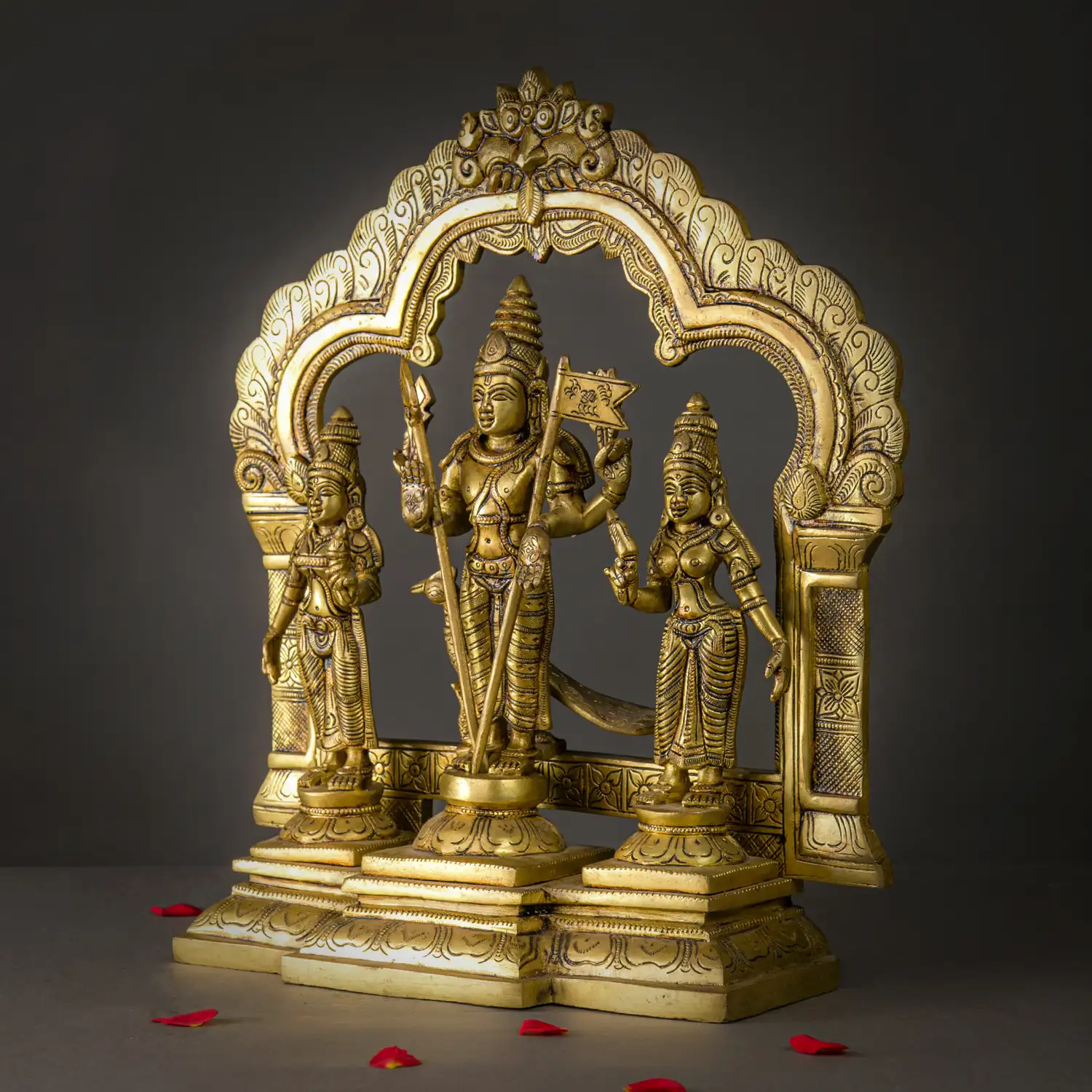 Brass Thiruvachi Murugan Valli Deivanai idol - 14 inches - image 3