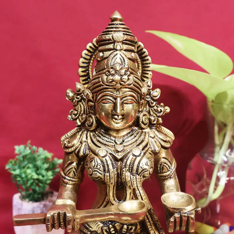 10.5 inches Brass Annapoorni one hand spoon Oval base idol SC - secondary