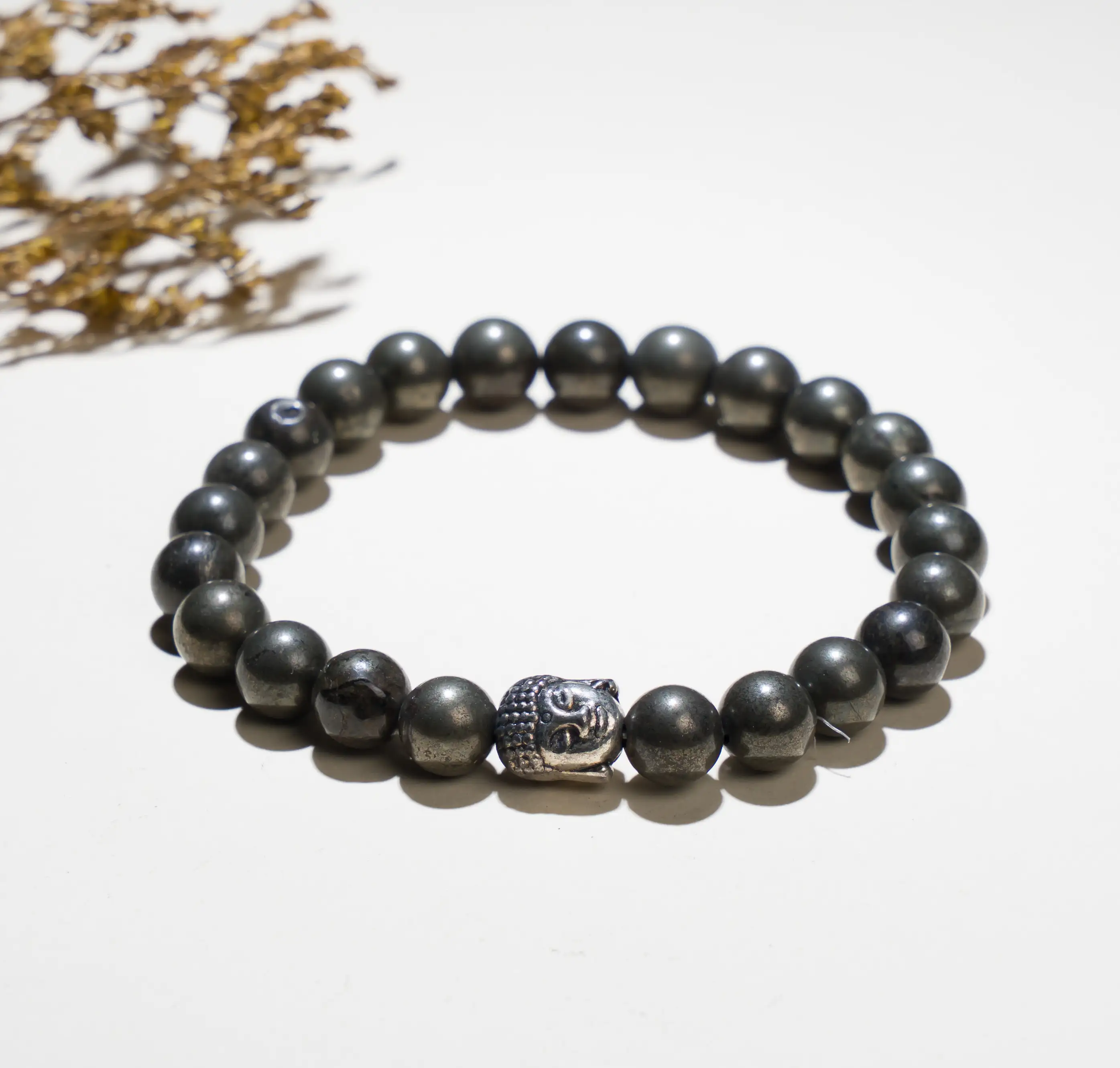 8mm Pyrite stone Crystal bracelet with buddha