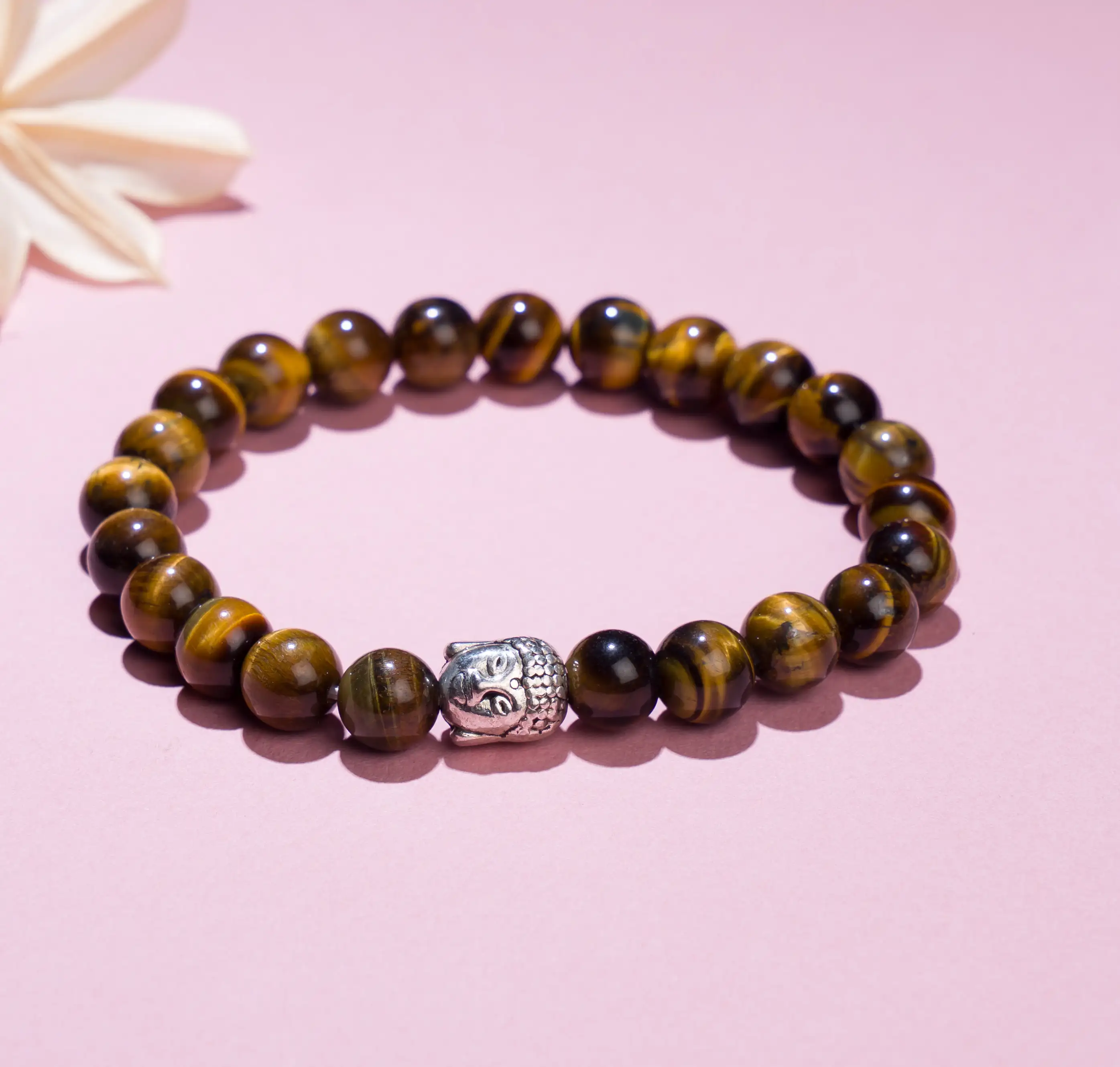 8mm Tiger eye stone Crystal bracelet with buddha
