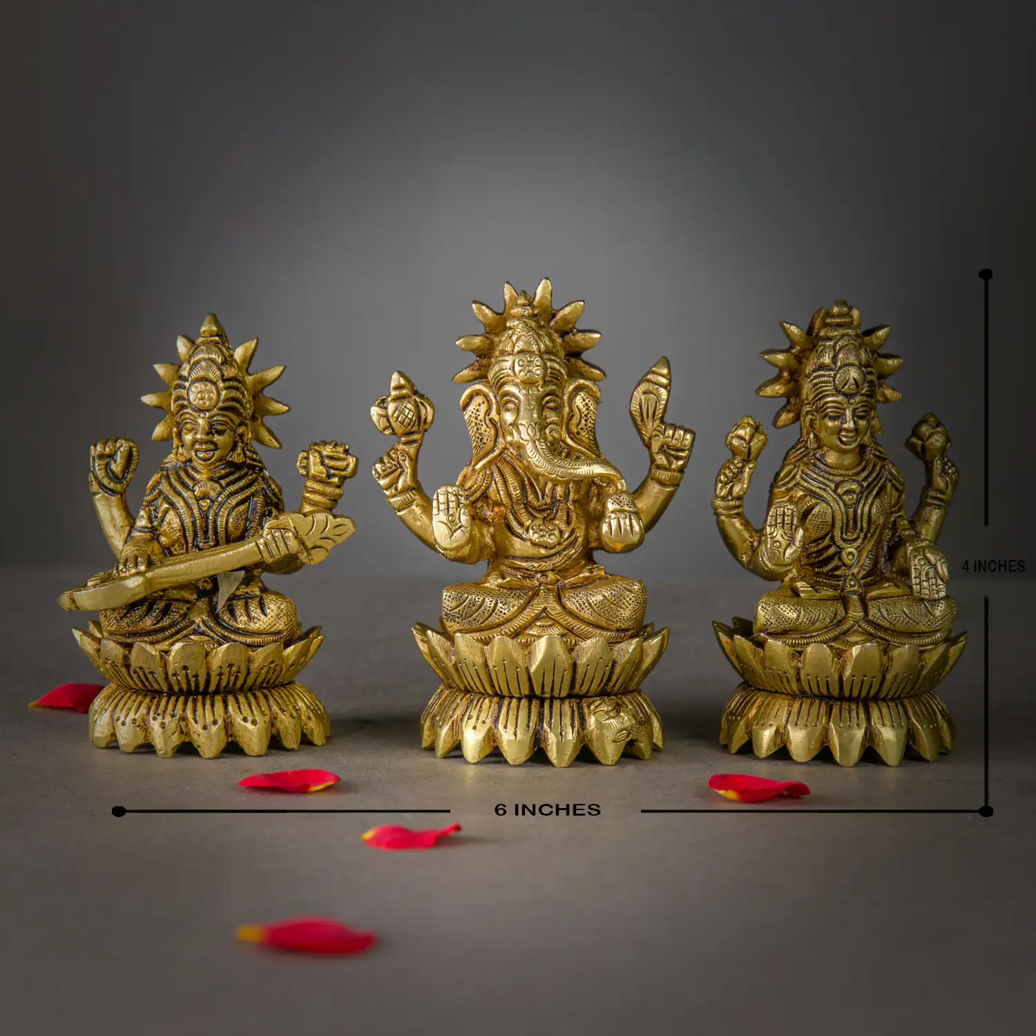 4 inches brass Laskhmi Ganesha Saraswathi idol Lotus base - image 5