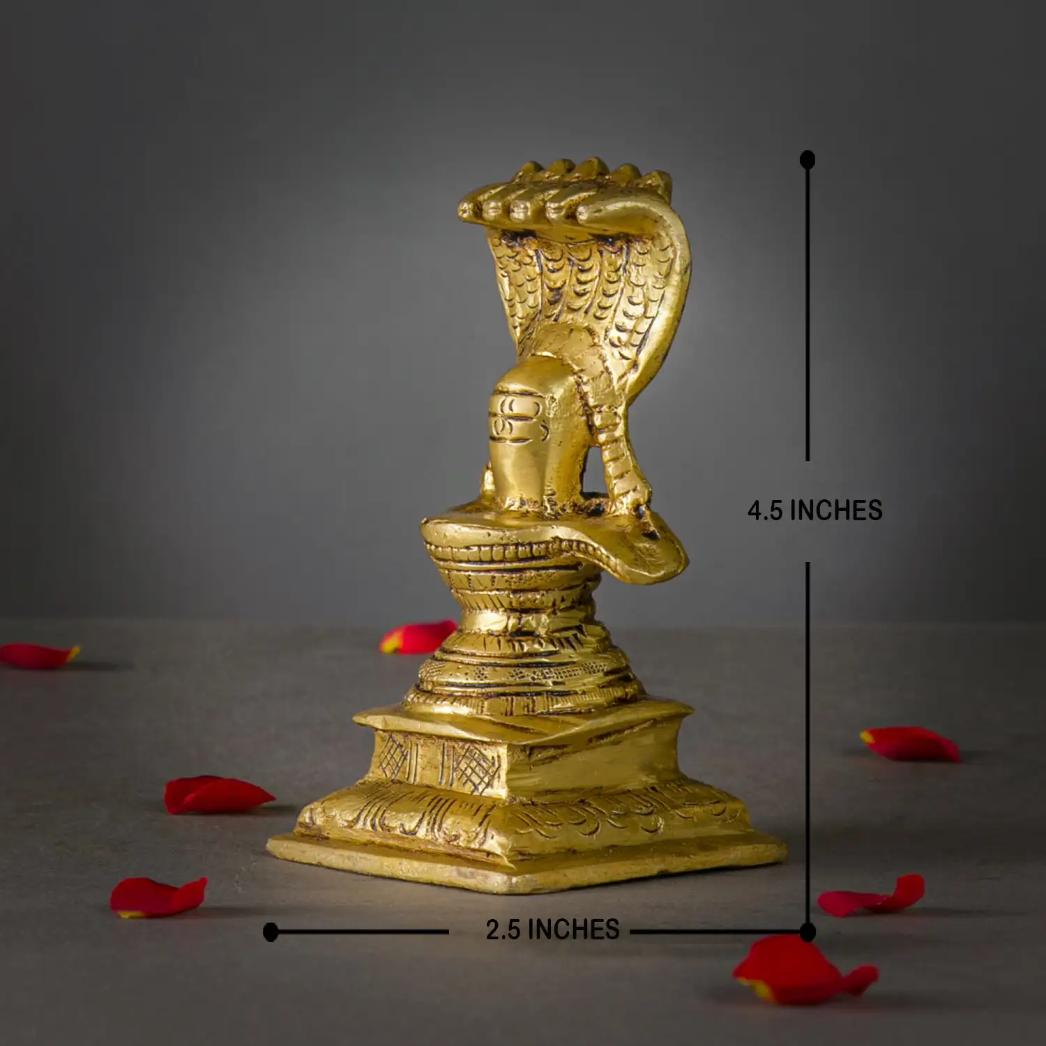 4.5 inches brass Shiva Langam with 5 head snake with mala  idol - image 5