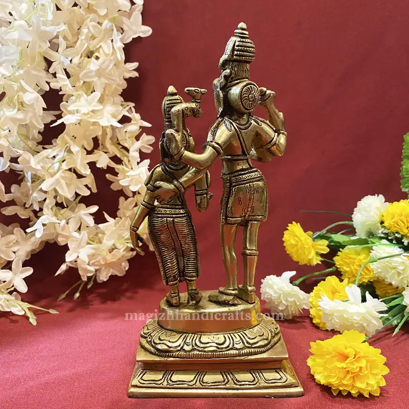 9 inches Brass Shivan Parvathi Standing single peedam - image 4