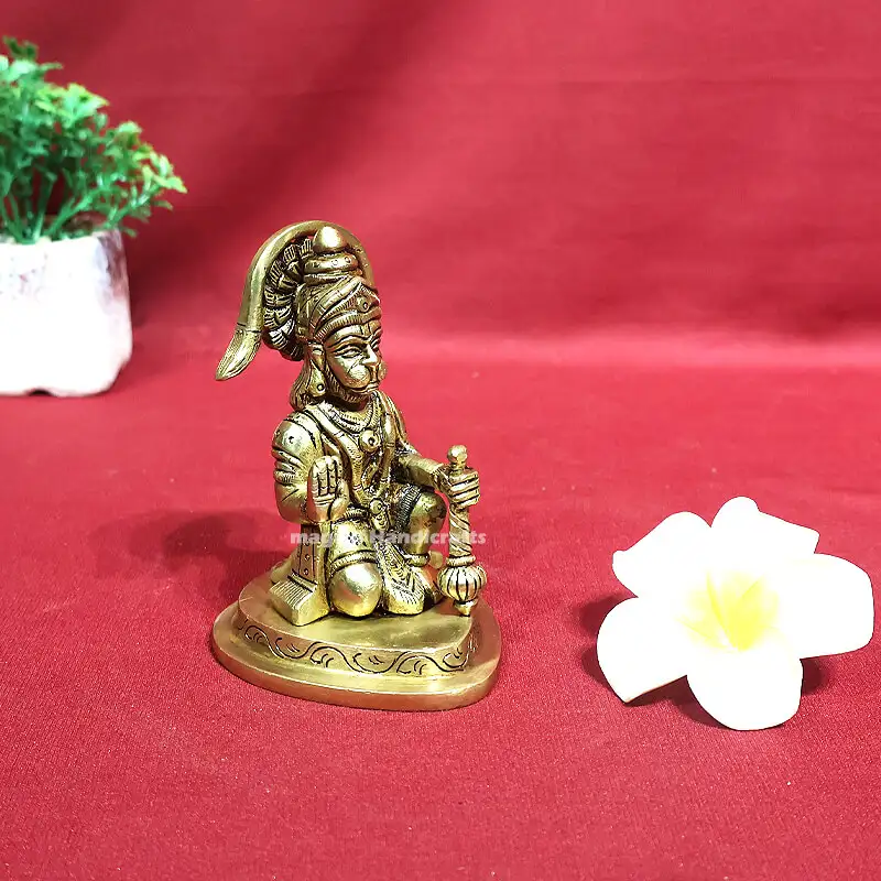 4.5 inches Brass Sitting Hanuman Idol triangle peedam SC - image 5