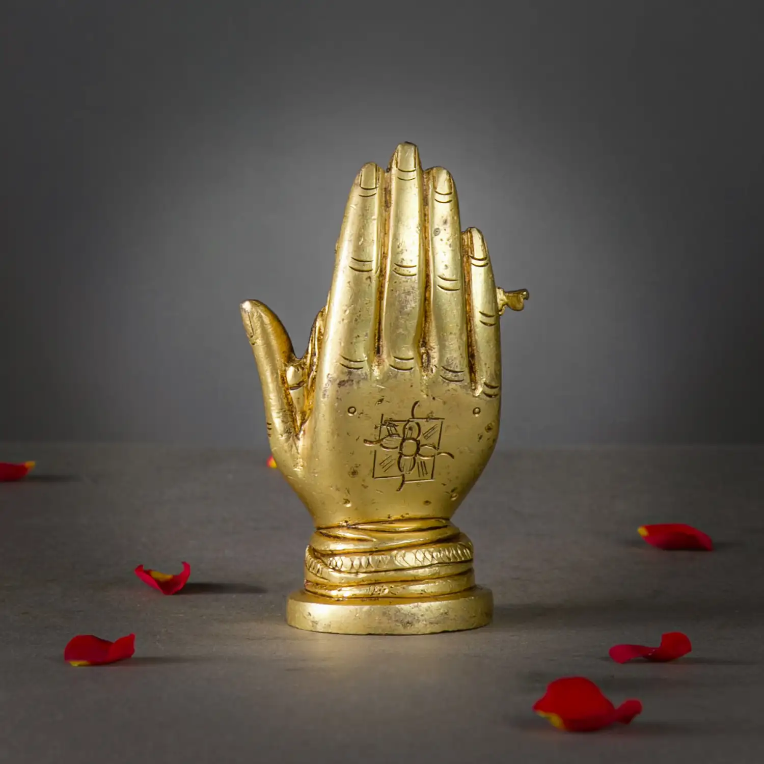 4 inches brass Radha Krishna sitting on hand idol - image 5