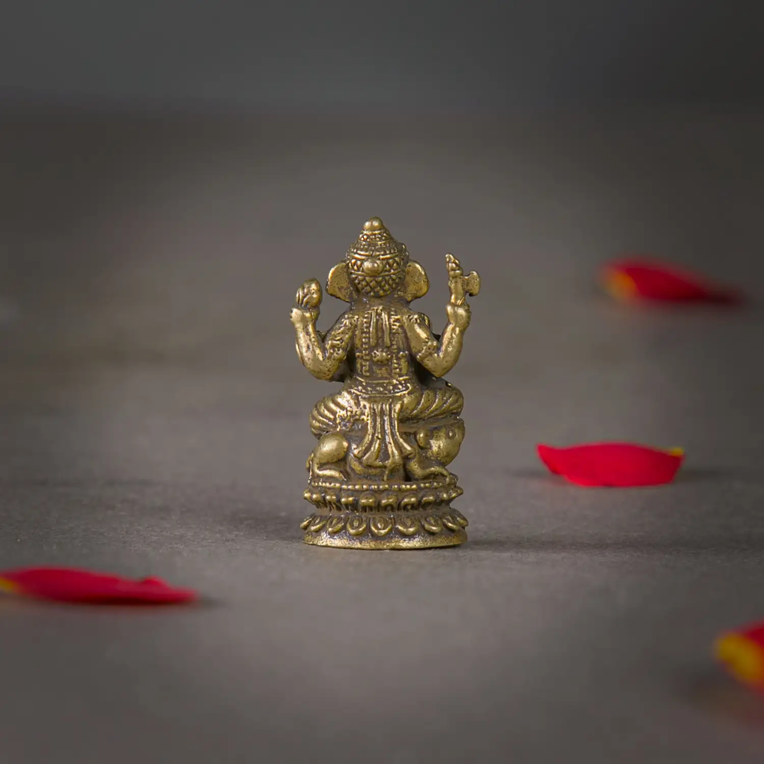 1 inch Mini Brass Sitting Ganesha with laddoo idol - image 3