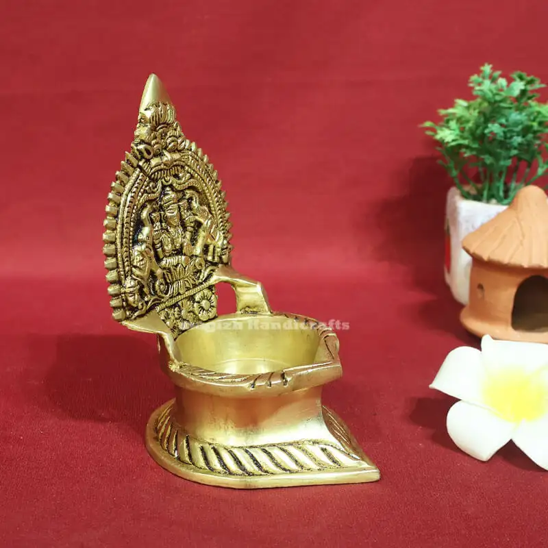 5.5 inches Brass Gaja Lakshmi Kamakshmi Lamp - secondary