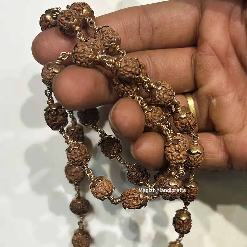 Original Rudhraksham natural color with Impon cup 54 Beads - 8mm - image 3