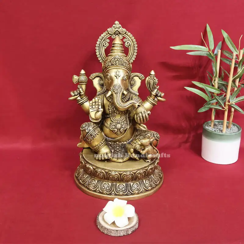 14 inches Brass Lord Ganesha Round Base IdolSC