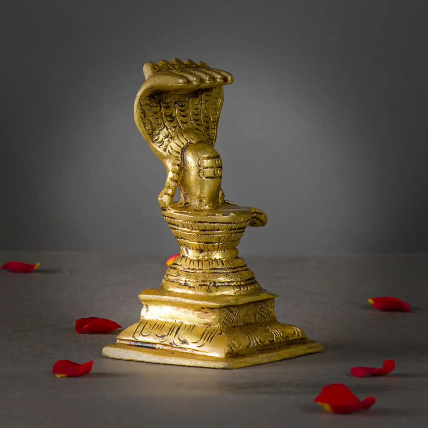 4.5 inches brass Shiva Langam with 5 head snake with mala  idol - secondary