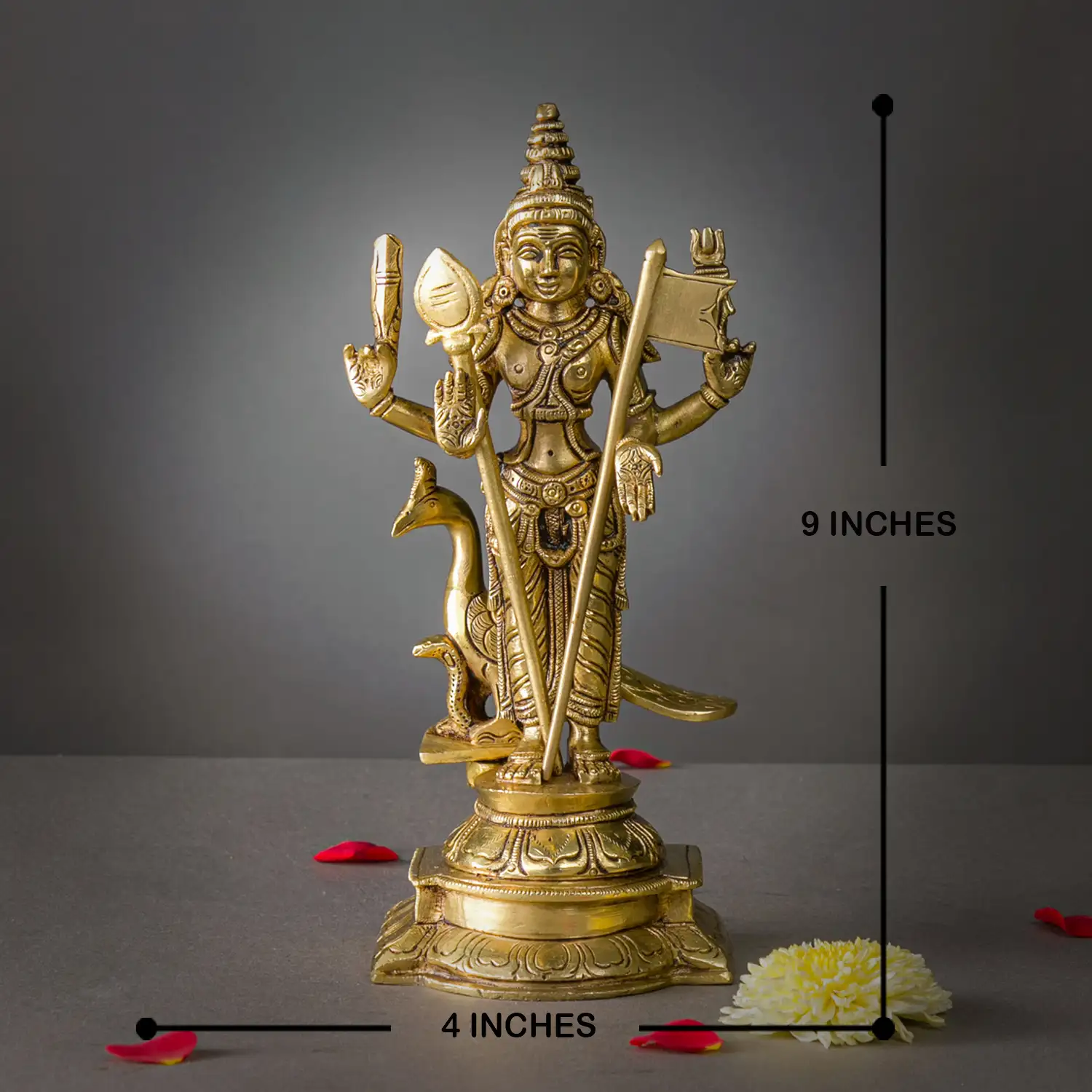 Brass Murugan Vel and Seval kodi idol - 9 inches - image 5