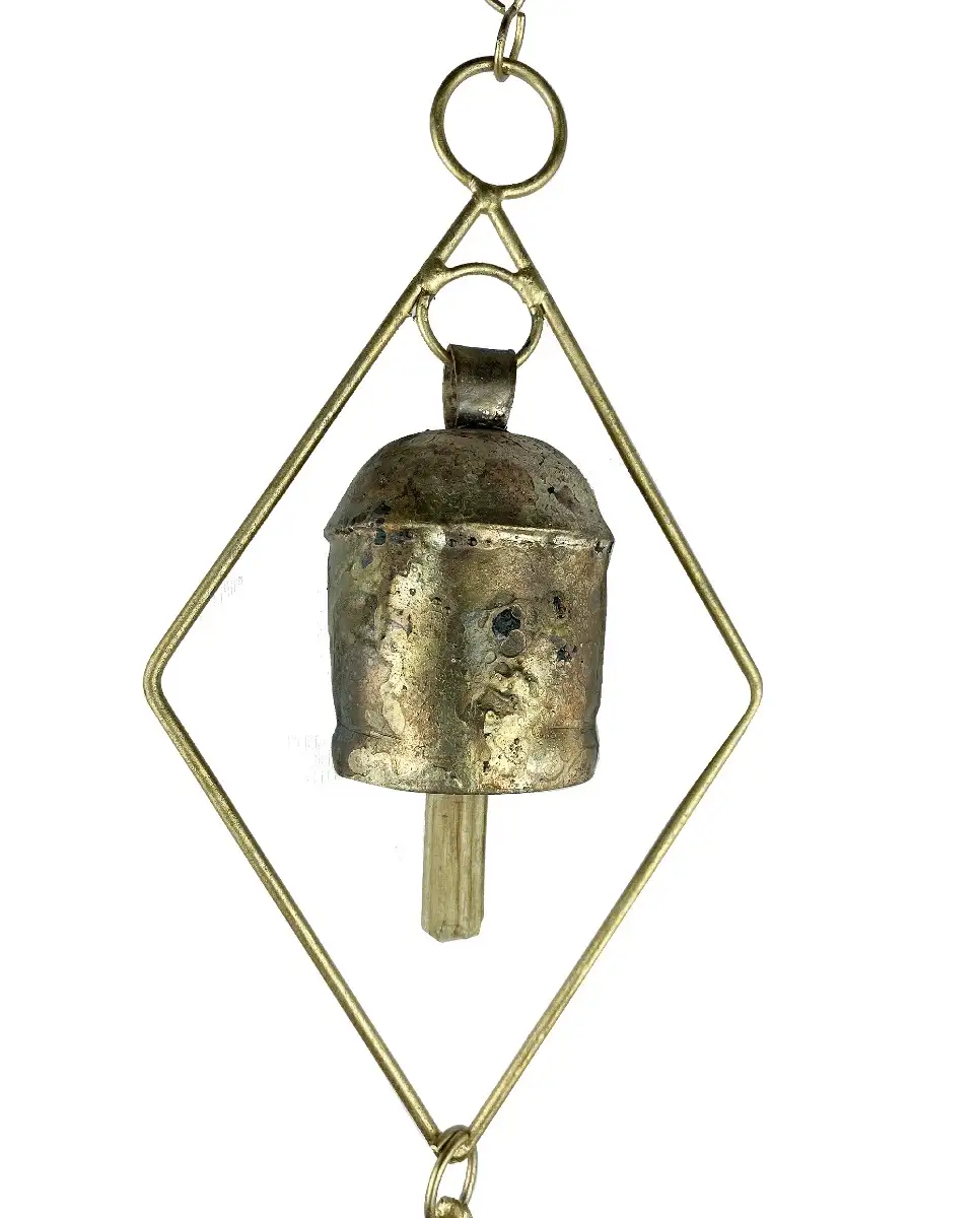 Wind Chimes 5 bells Iron copper Diamond shape fengshui