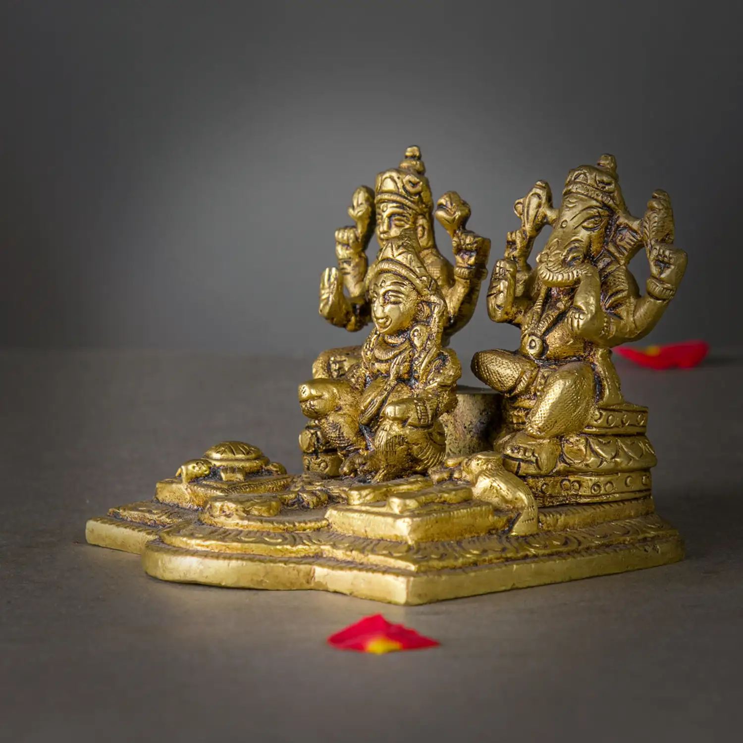 Brass Ganesha Kuber and Lakshmi idol - 3 inches - secondary