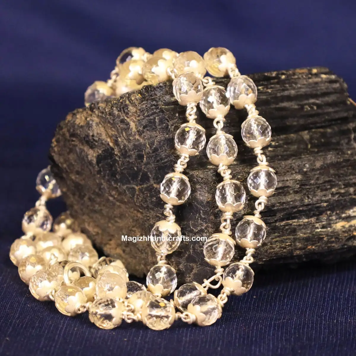 Diamond cut Spadigam malai with Silver cup - 8mm - secondary