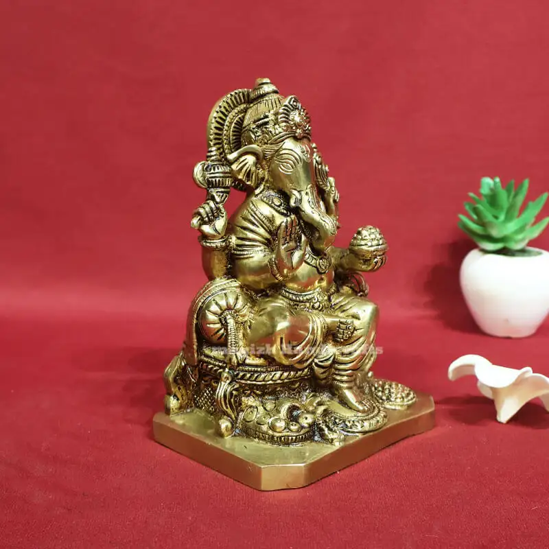 7 inches Brass Sitting Ganesha SC - secondary