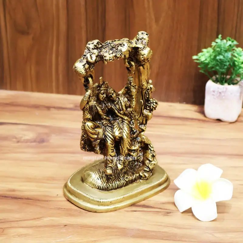 7 inches Brass swing Radha Krishna idol SC - secondary