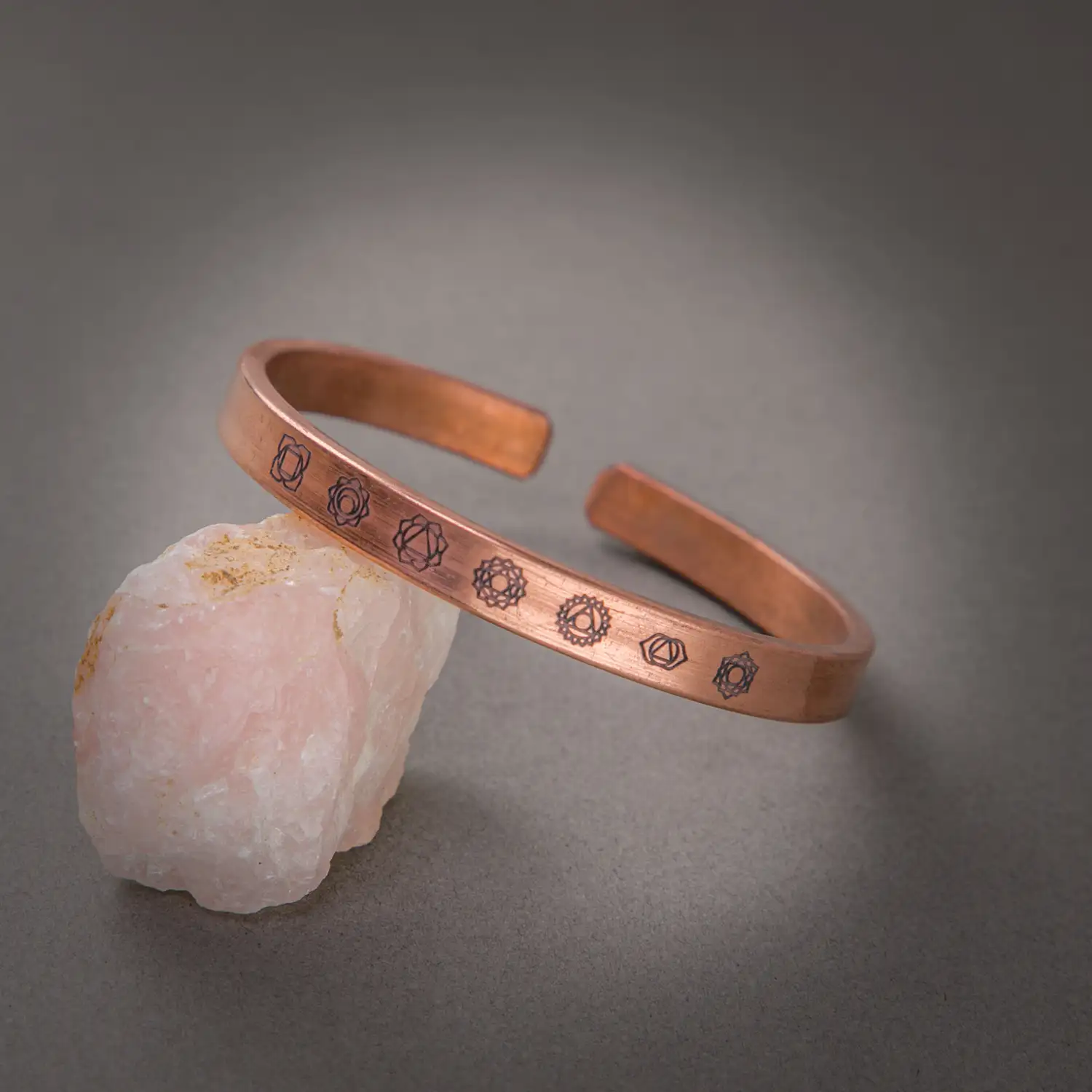 Copper bracelet 7 chakras symbols - 8mm