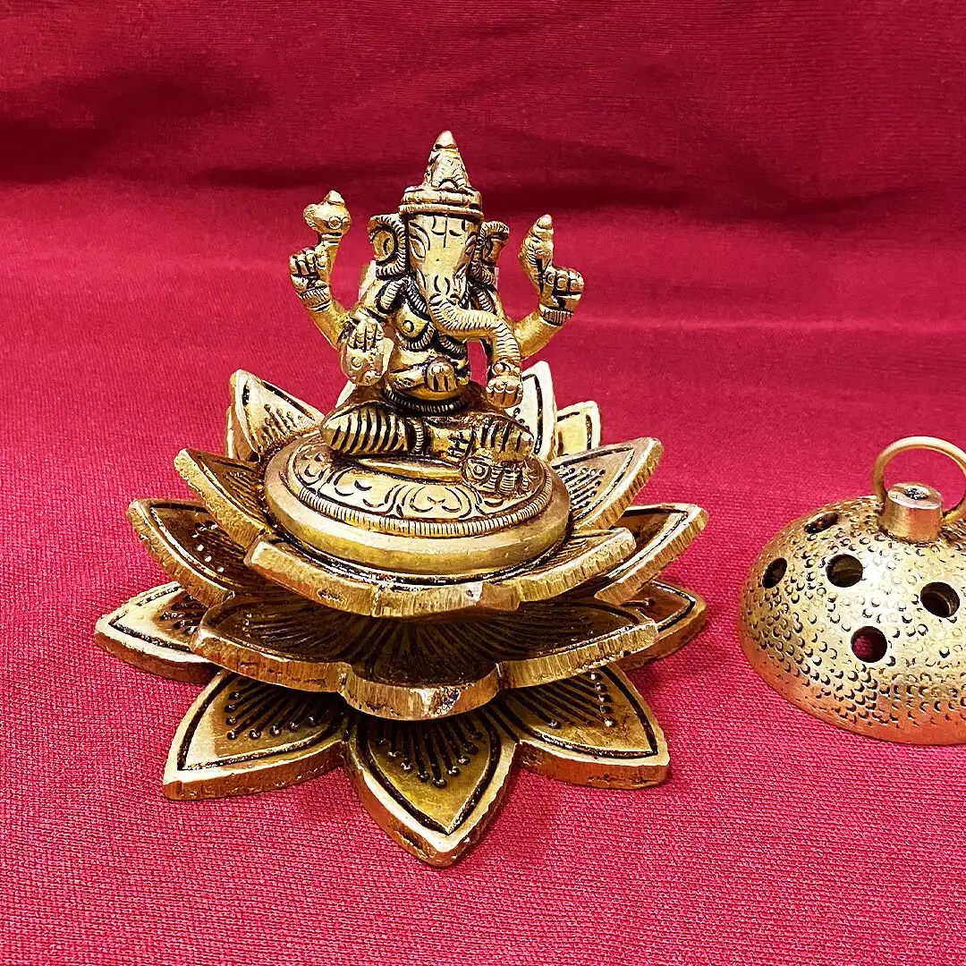 Brass small Lotus Doop or sambarani holder 2.5 inches - image 5
