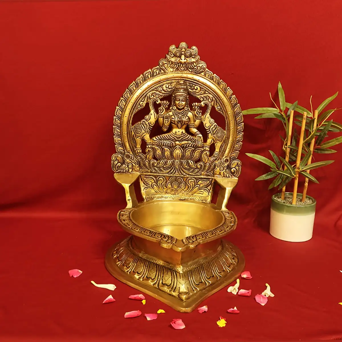 Big size Brass Gaja Lakshmi Lamp 17 inches
