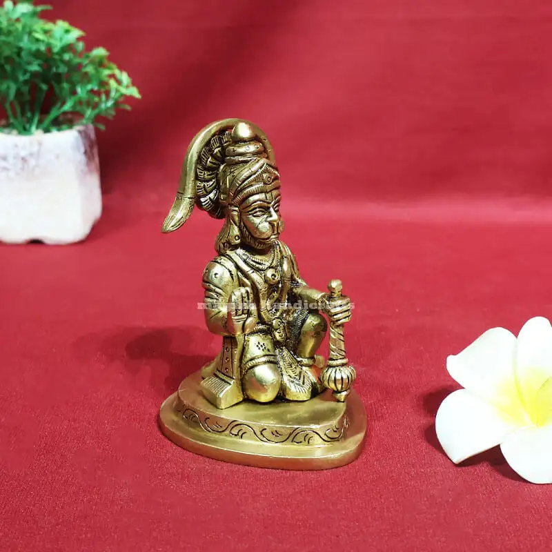 4.5 inches Brass Sitting Hanuman Idol triangle peedam SC - image 4