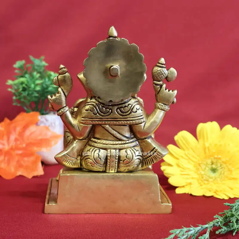 6 inches Brass Sitting Ganesha Idol Rec Base SC - image 3