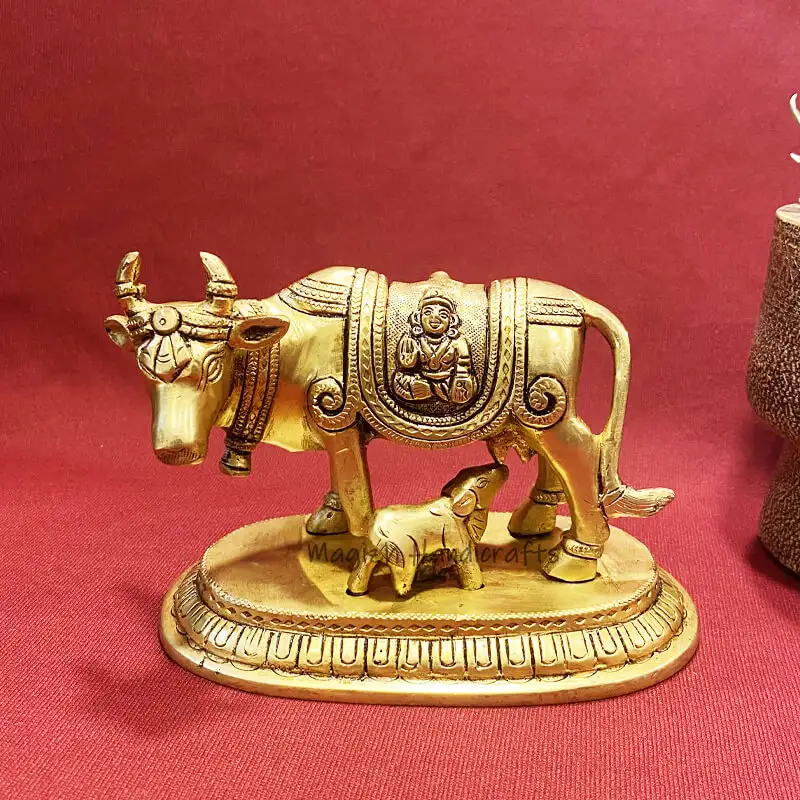 Brass Gomatha Ganesha and Lakshmi 4 inches