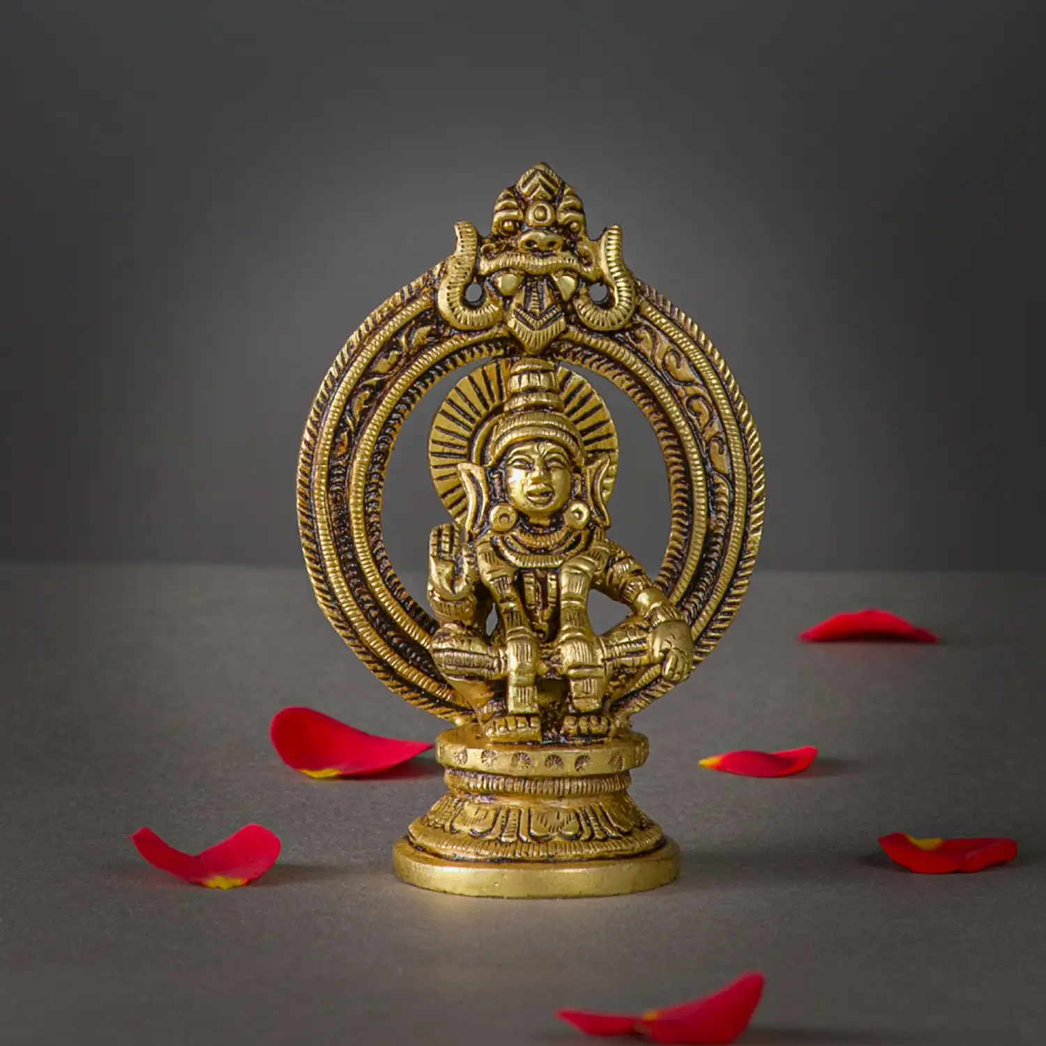 4 inch Brass Ayyappan Swamy Idol with Prabhavali Arch