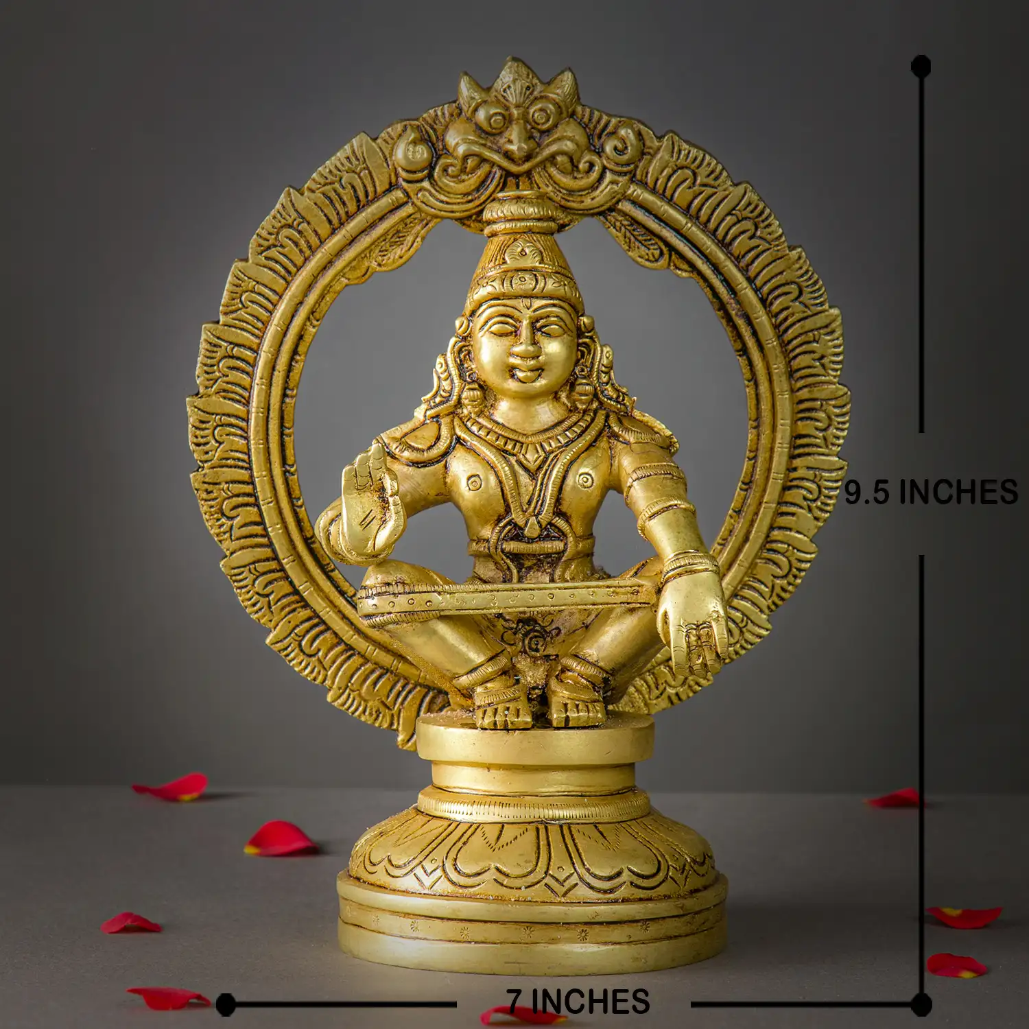 9.5 inch Brass Ayyappan Swamy Idol with Kirtimukha Arch - image 5