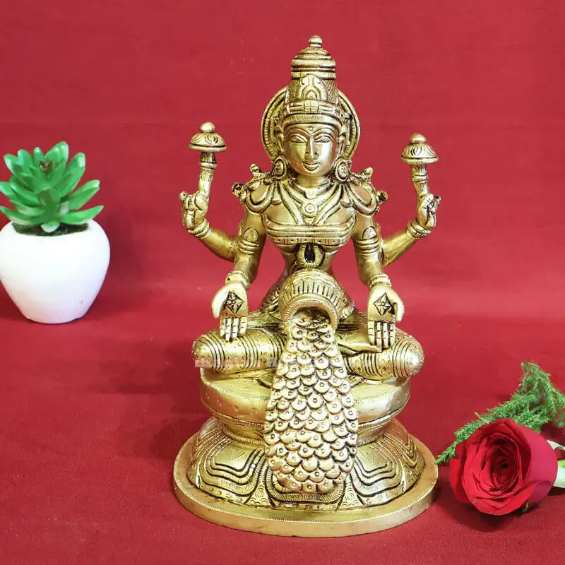 8 inches Brass Dhana Lakshmi idol Oval base