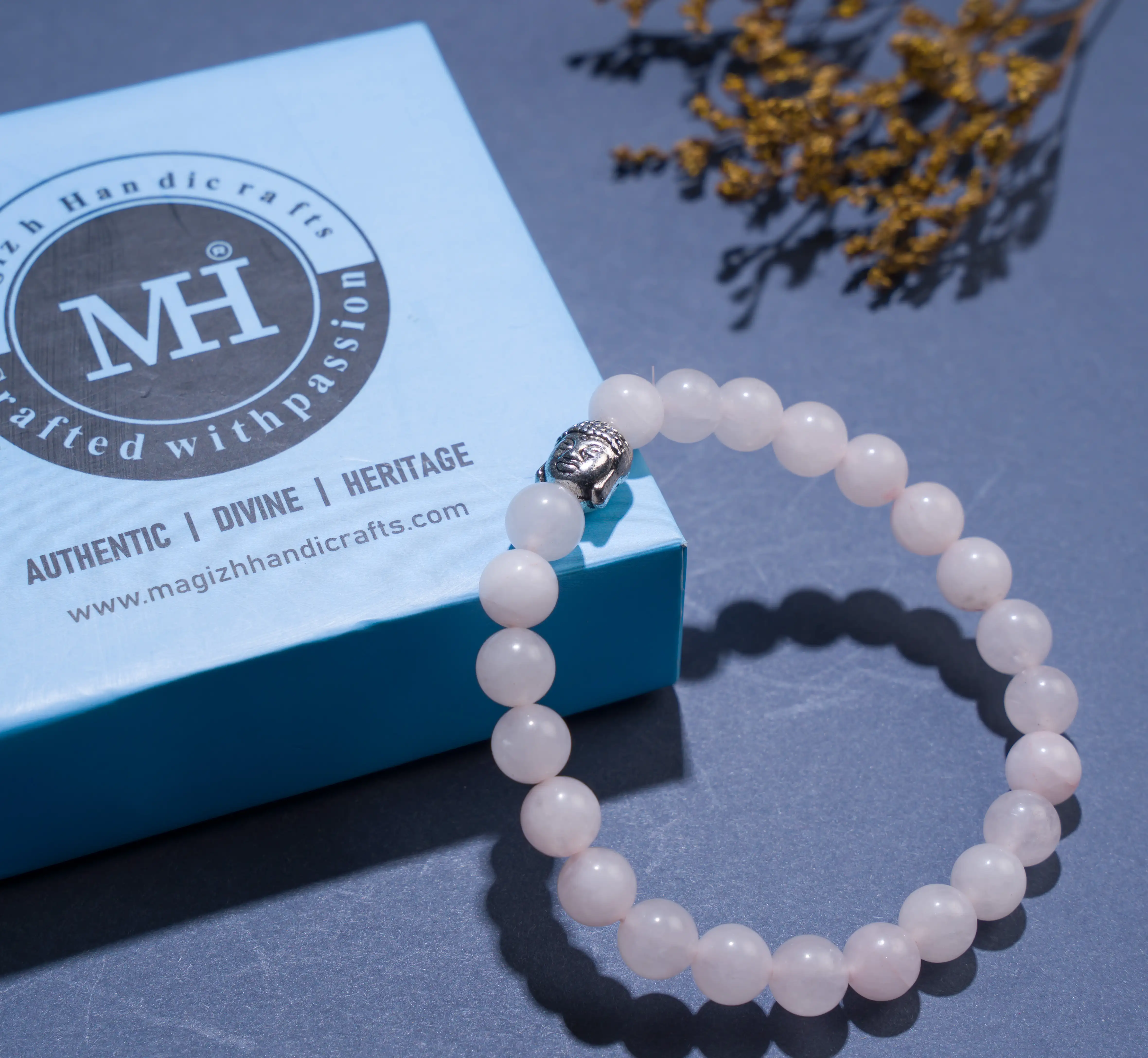 8mm Rose Quartz stone Crystal bracelet with buddha - image 3