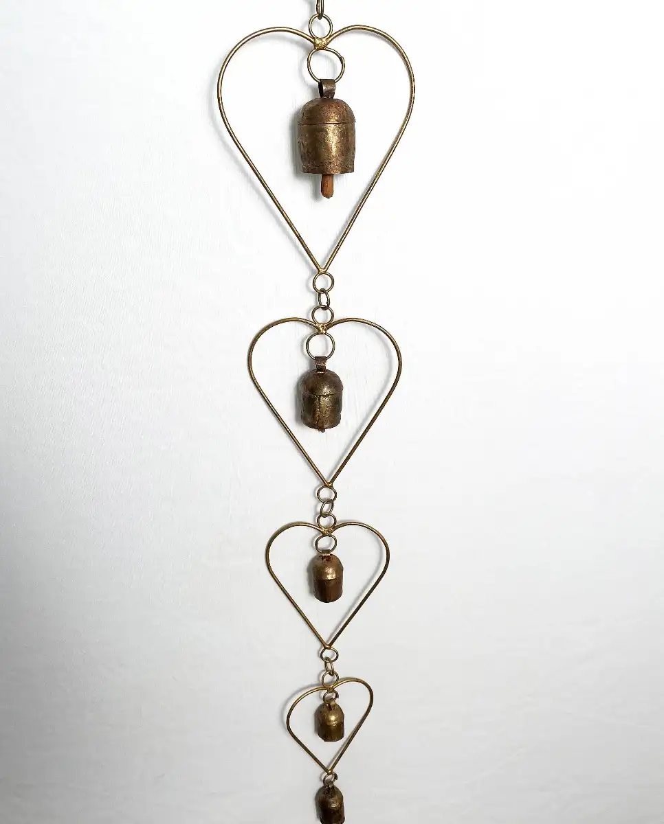 Wind Chimes 7 bells Iron copper heart shape - secondary
