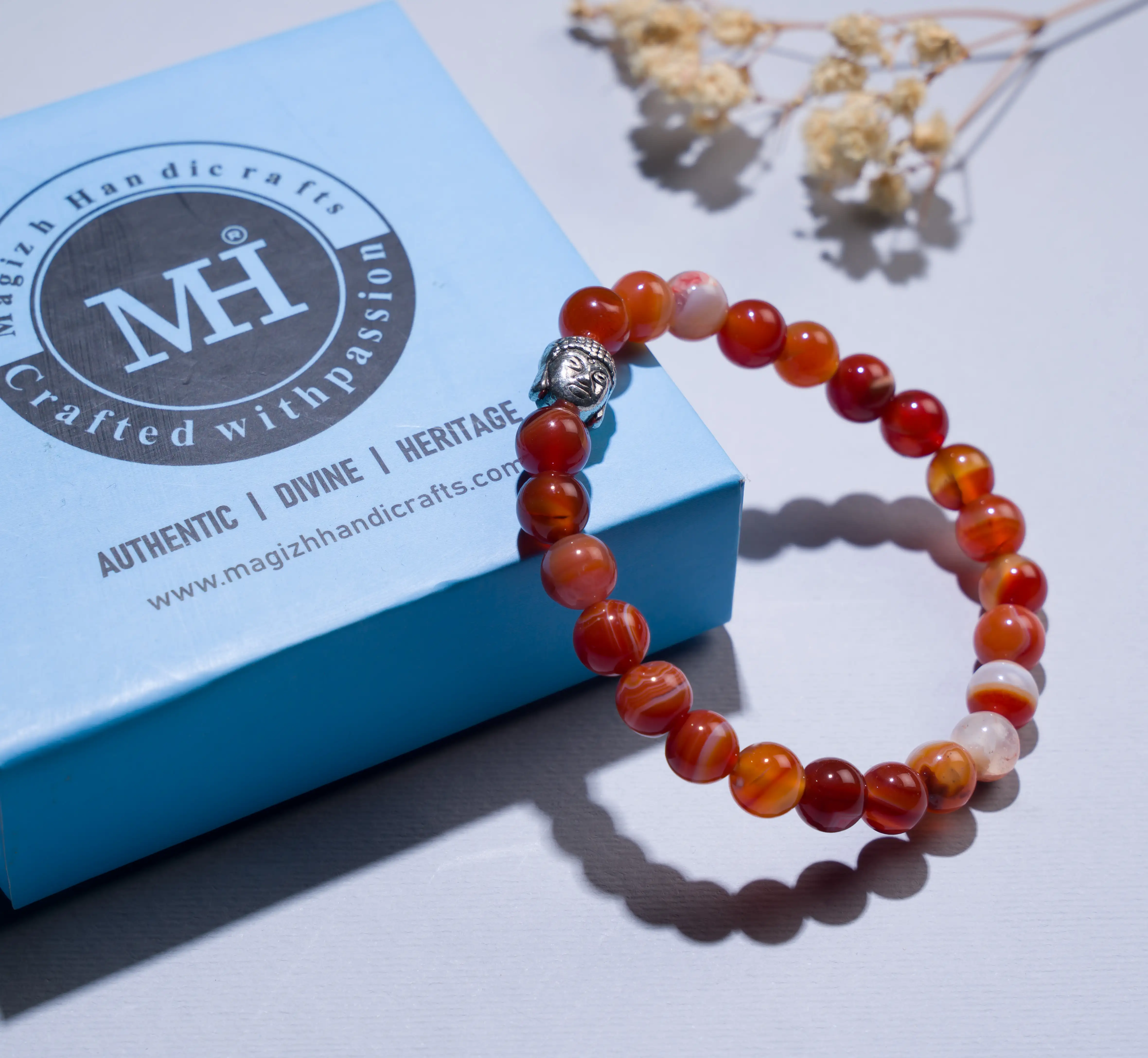 8mm Carnelian Crystal bracelet with buddha - image 3