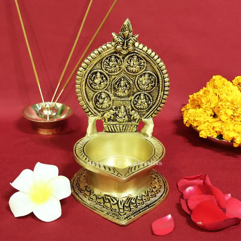 7 inches Brass Ashta Lakshmi Lamp