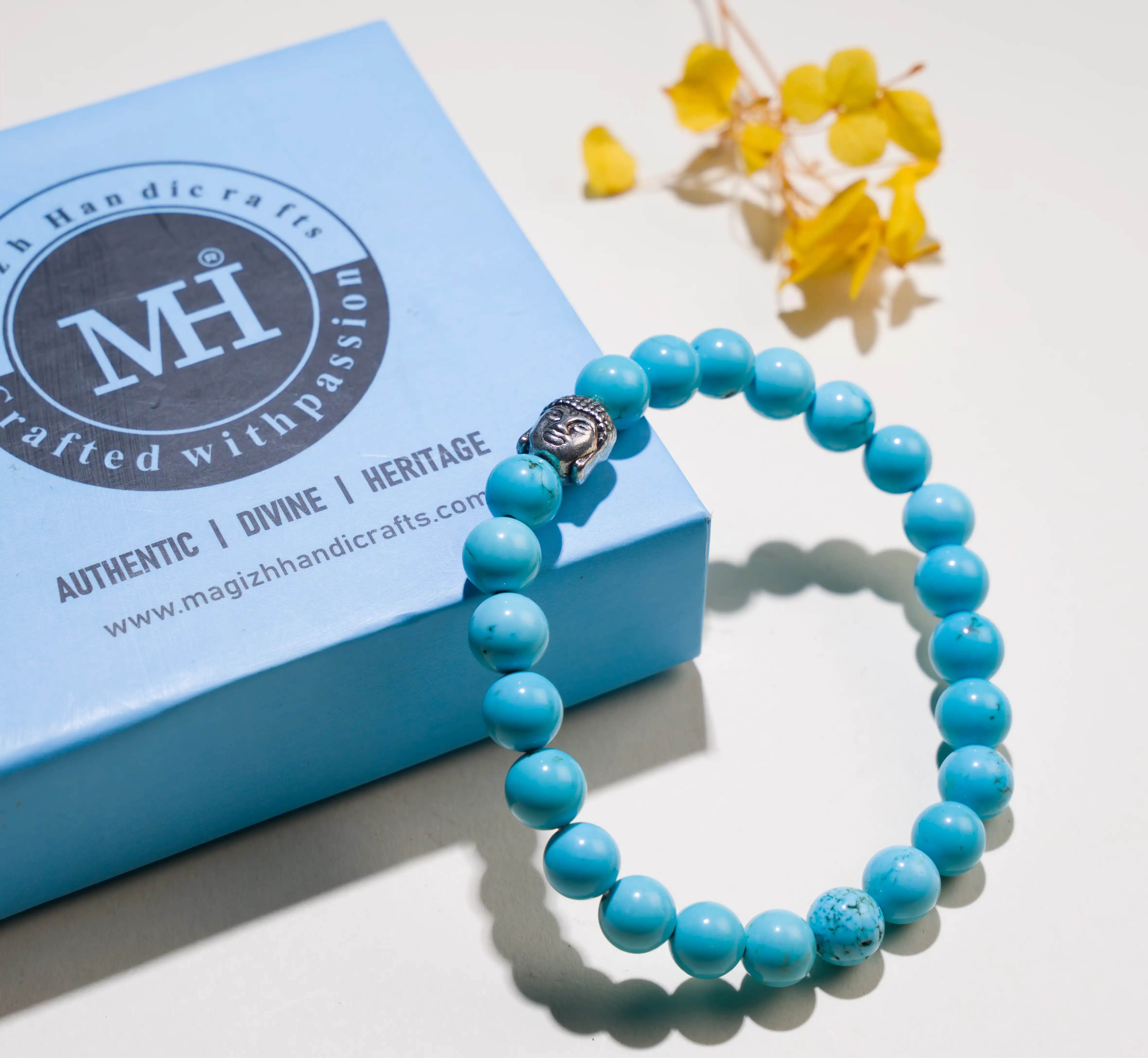 8mm Turquoise stone Crystal bracelet with buddha - image 3