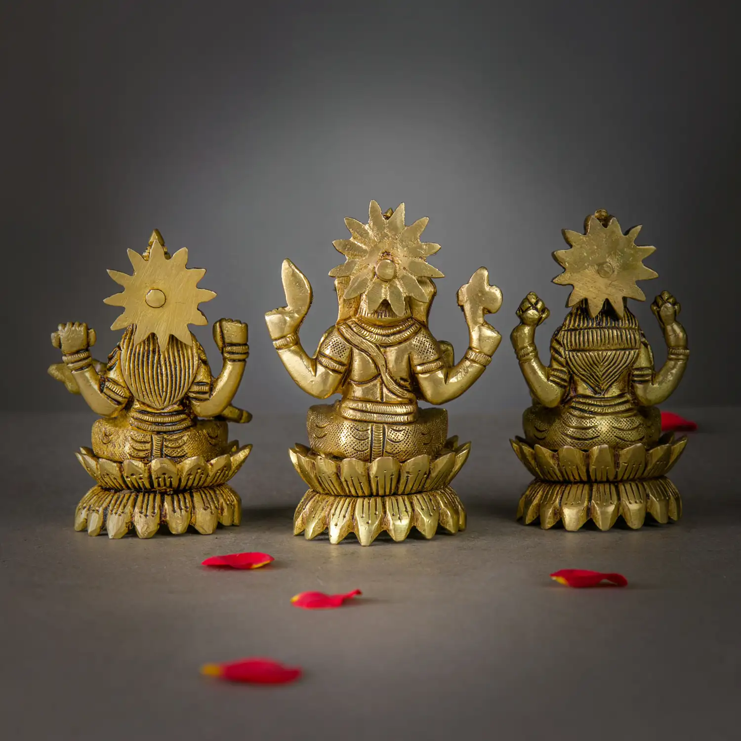 4 inches brass Laskhmi Ganesha Saraswathi idol Lotus base - image 4