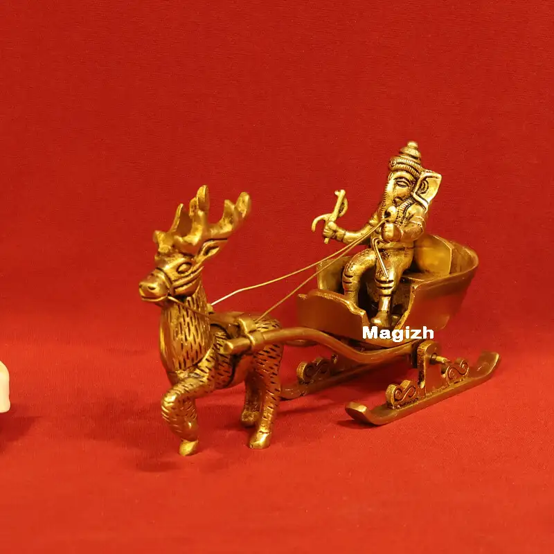 Brass Ganesha on Deer cart idol - image 3