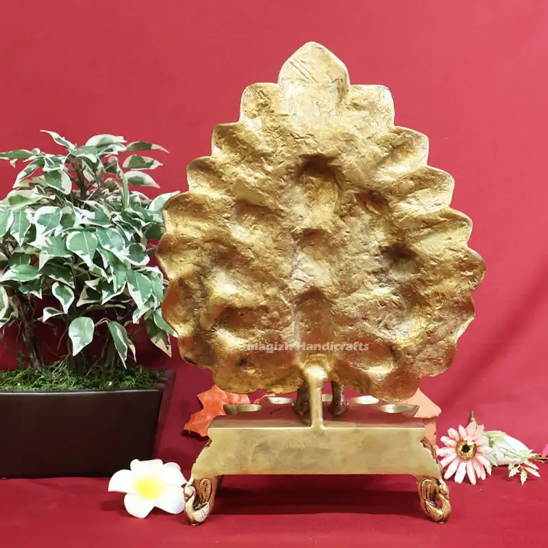 15 inches Brass Peacock 5 face lamp with stand SC - image 3