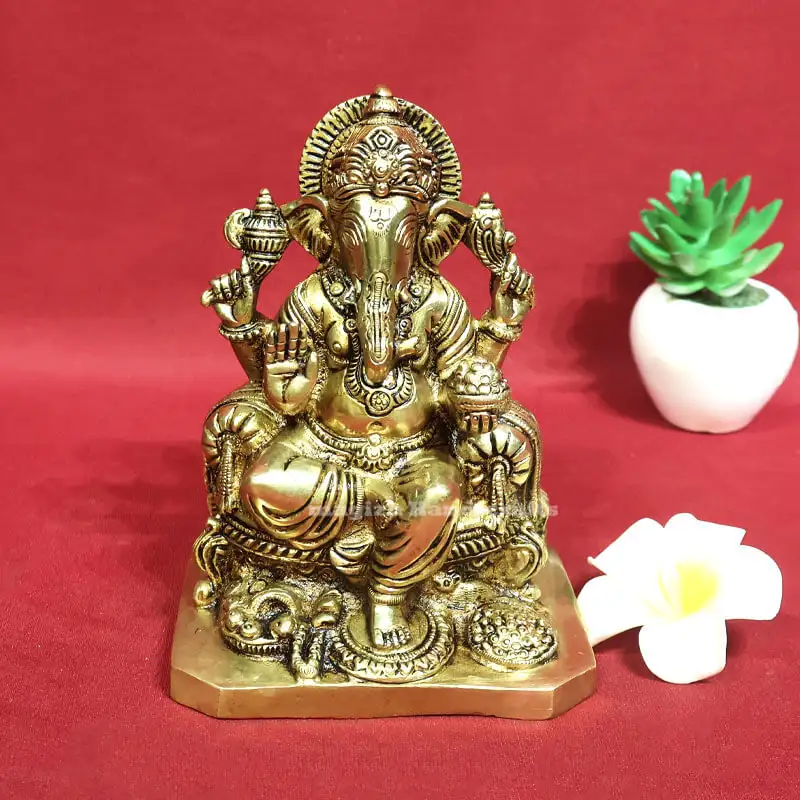 7 inches Brass Sitting Ganesha SC