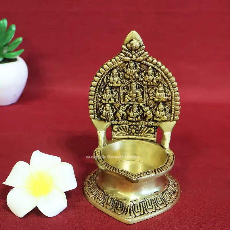 5 inches Brass Ashta Lakshmi Lamp