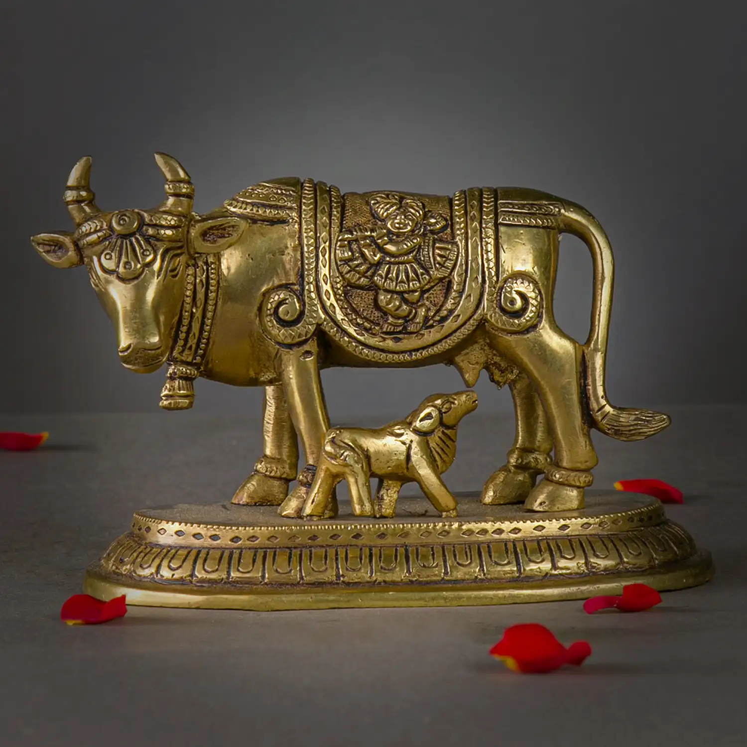 4 inches brass Gomatha with krishna idol - image 1