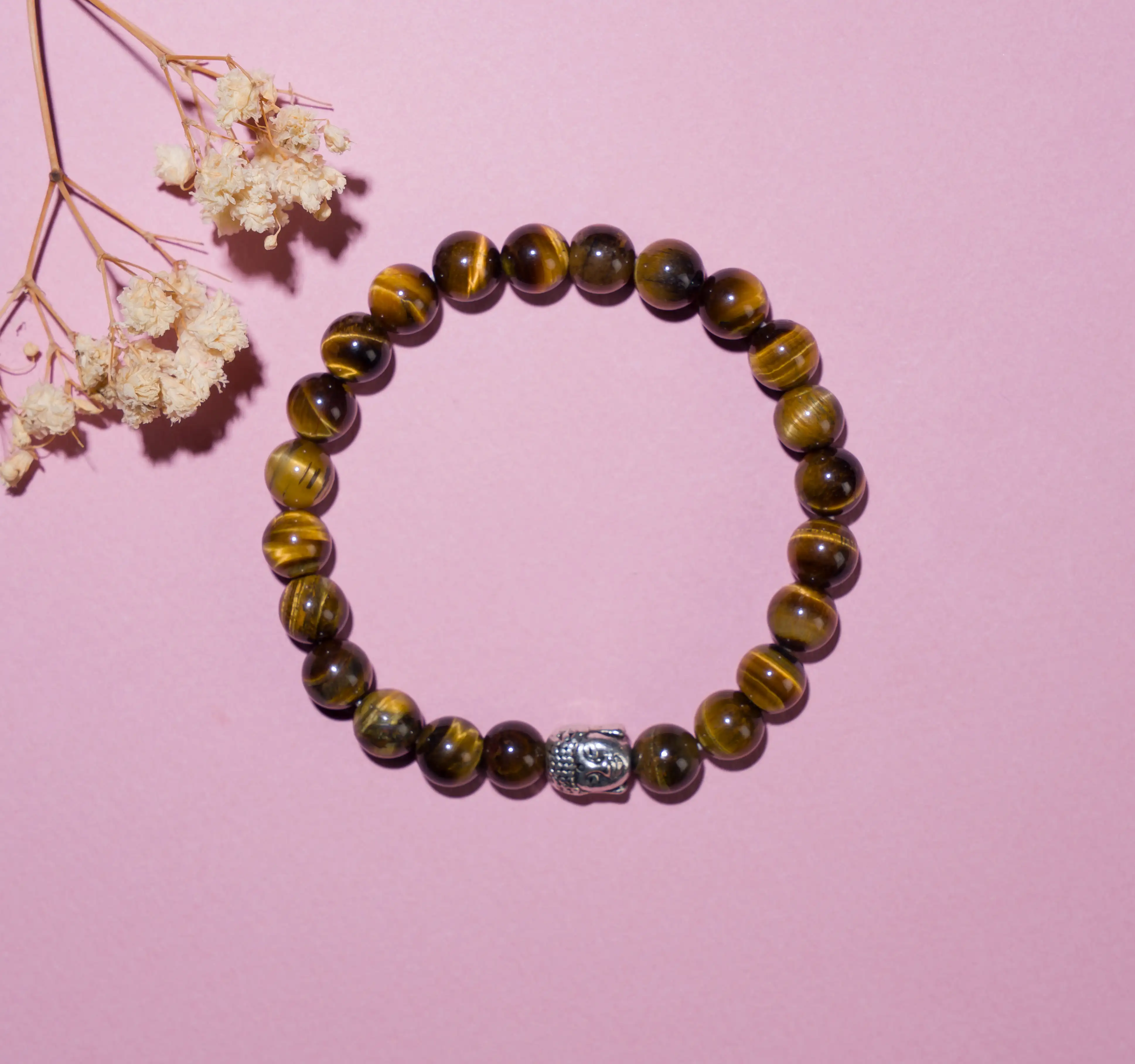 8mm Tiger eye stone Crystal bracelet with buddha - secondary