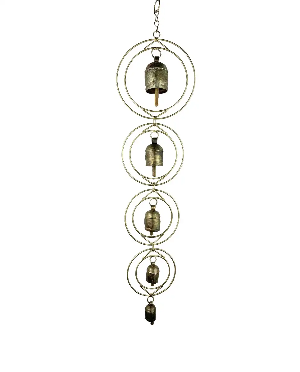 Vastu Wind Chimes 5 bells Iron copper double ring shape fengshui