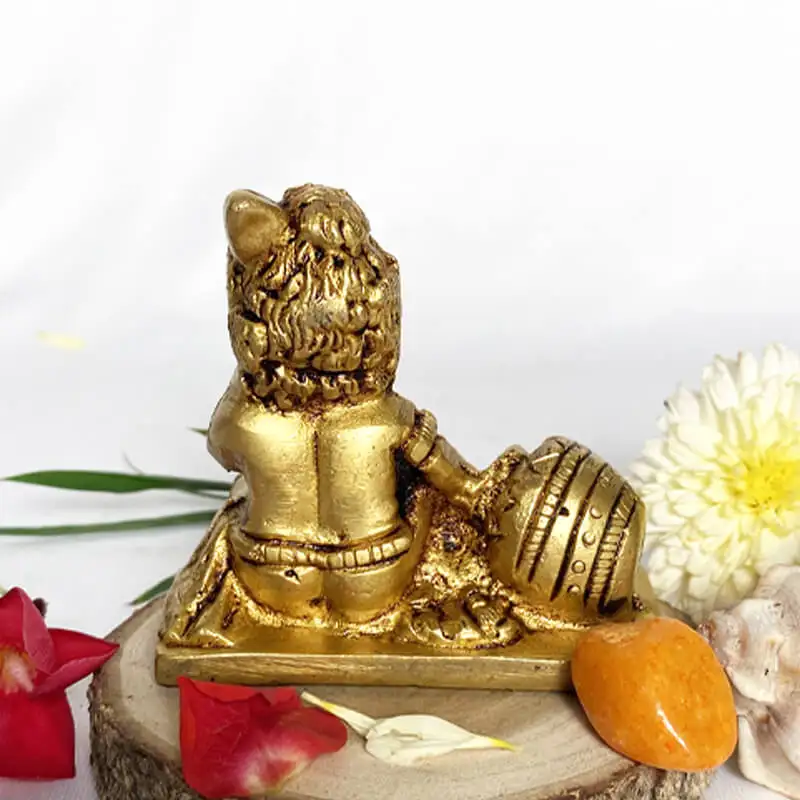 Brass matka Medium lord krishna idol with pot for pooja room and car dashboard 2.5 inches - image 3