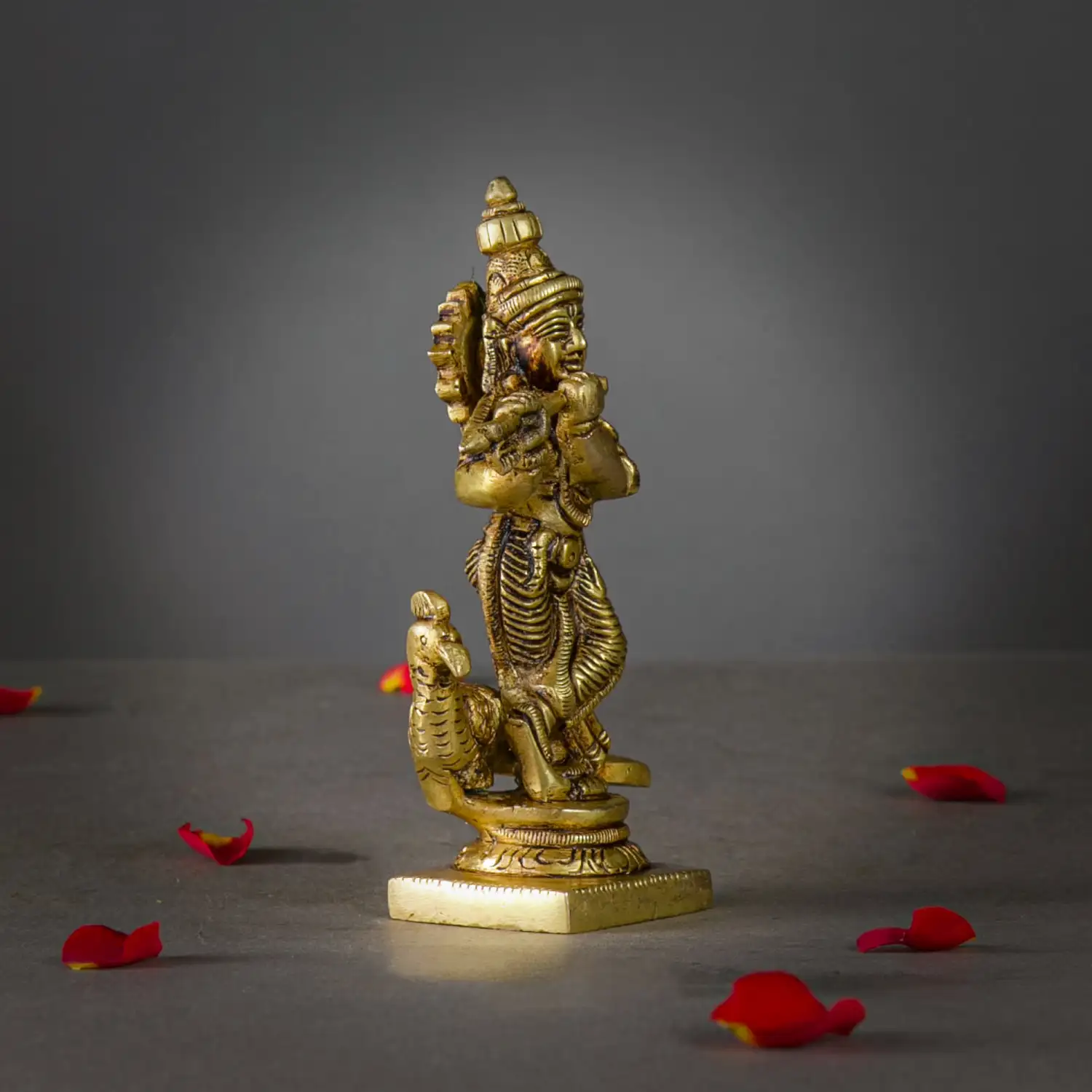 4.5 inches brass Krishna with peacock idol - image 2