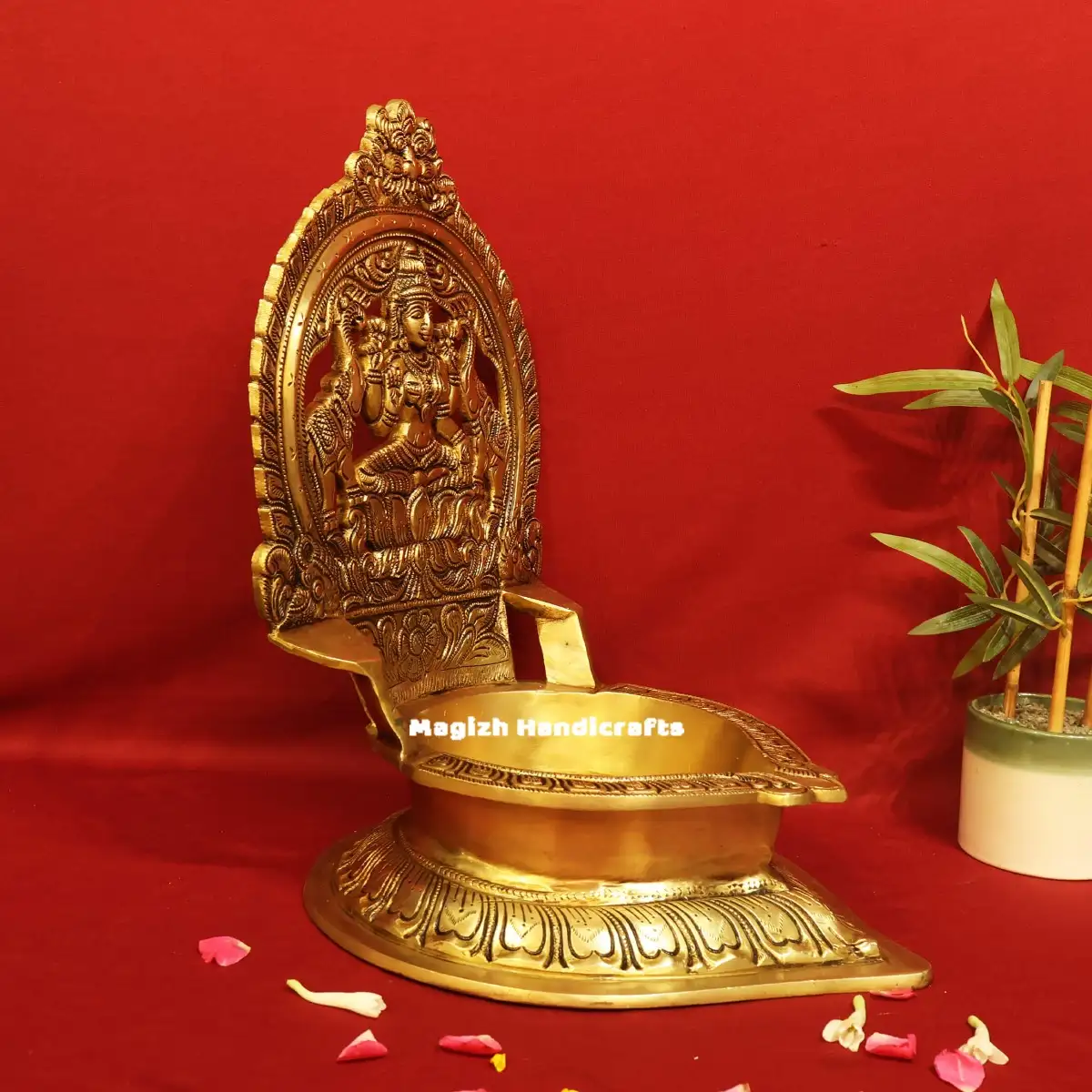 Big size Brass Gaja Lakshmi Lamp 17 inches - secondary