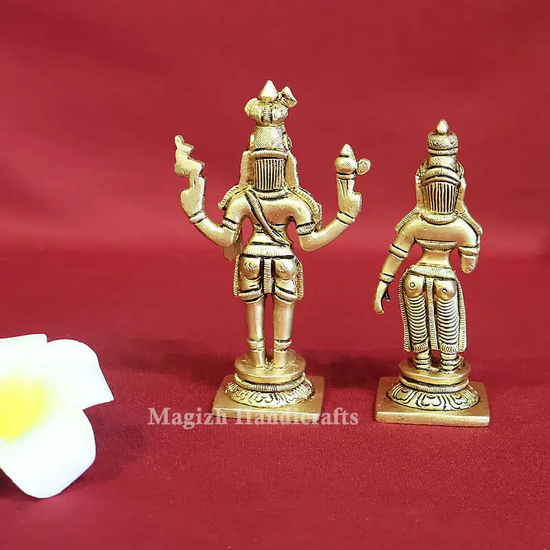 4 inches Brass Standing Lord Shiva Parvathi Idol - image 4