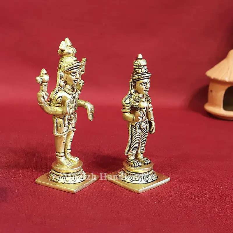 4 inches Brass Standing Lord Shiva Parvathi Idol - image 3