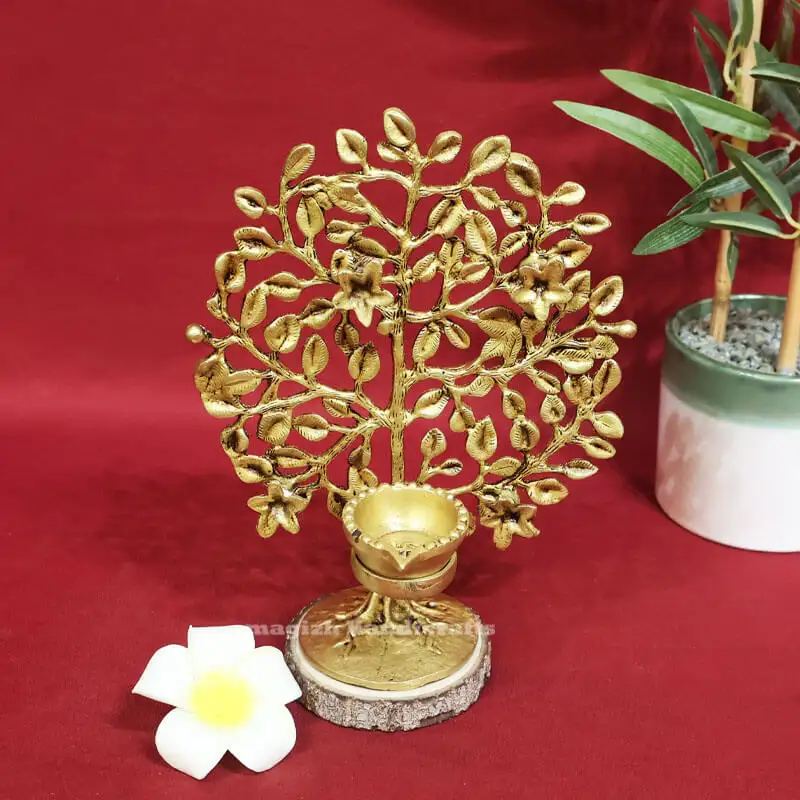 8.5 inches table top Brass karpaga vriksham tree with Lamp holder - secondary